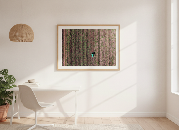 Modern wall art print styled on the wall in a bright Scandinavian home office