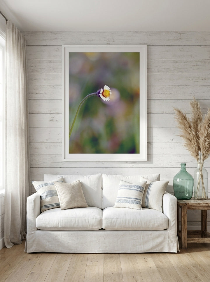 Oversized statement modern wall art print styled on the wall in a coastal living room