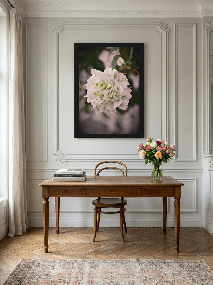 Modern wall art print styled on the wall in a Parisian home office