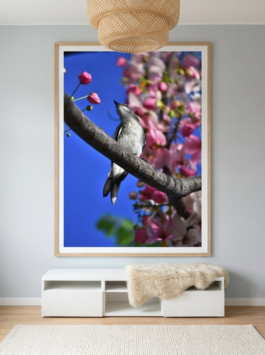 Modern wall art print styled on the wall in a bright Scandinavian living room