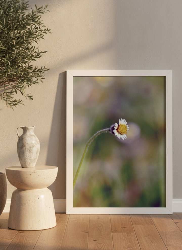 Modern wall art print leaning against the wall in a luxe bedroom