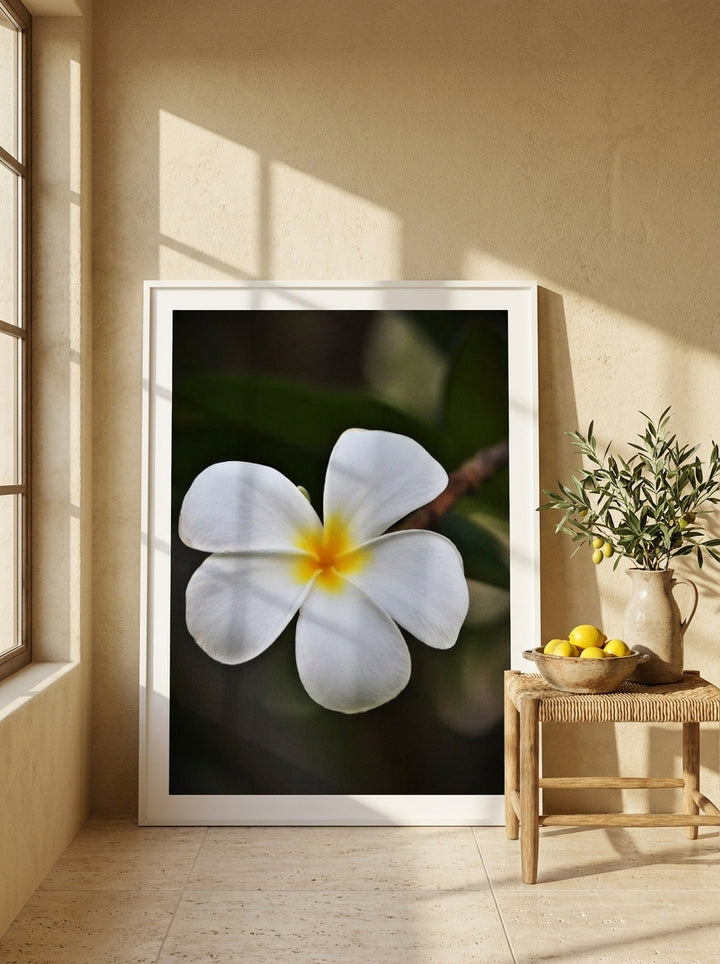 Oversized statement modern wall art print leaning against the wall in a Mediterranean living room
