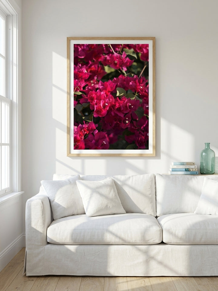 Modern wall art print styled on the wall in a coastal living room