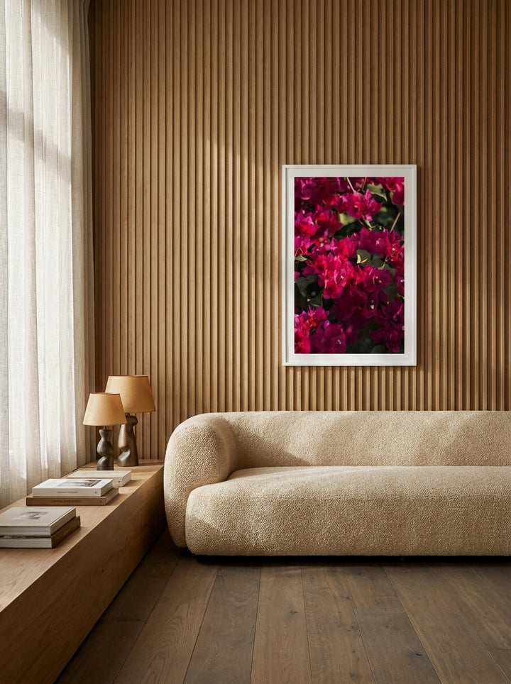 Oversized statement modern wall art print styled on the wall in a luxe living room