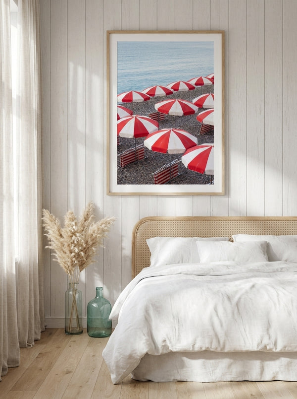 Red Striped Beach Umbrellas By Andreas Magnusson | Art & Canvas Print