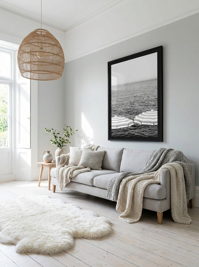 Striped Umbrellas Ocean View By Henrike Schenk | Art & Canvas Print
