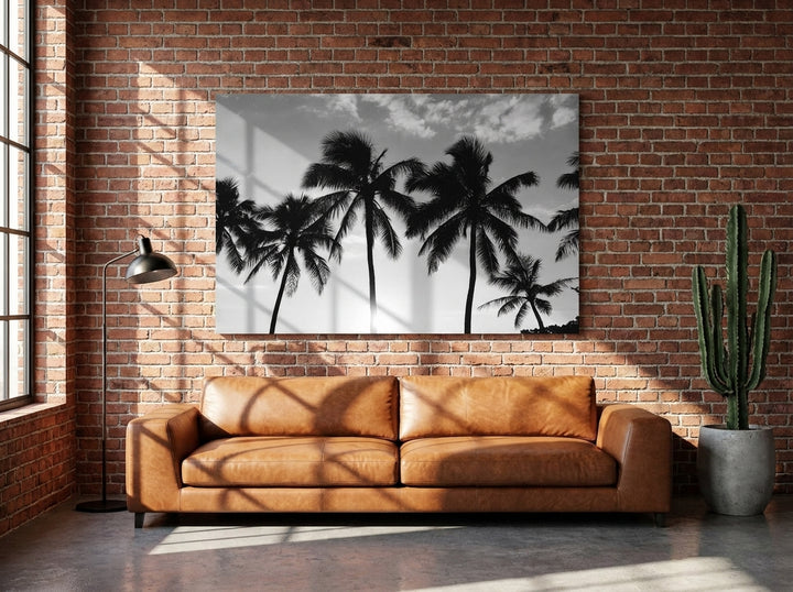 Stretched canvas wall art styled on the wall in an industrial loft living room