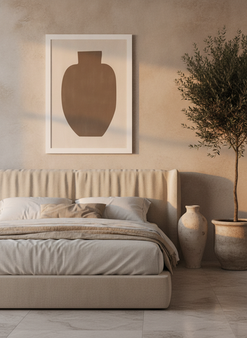 Modern wall art print styled on the wall in a luxe bedroom