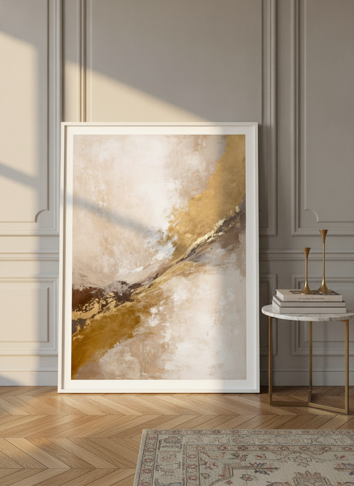 Modern wall art print leaning against the wall in a Parisian living room