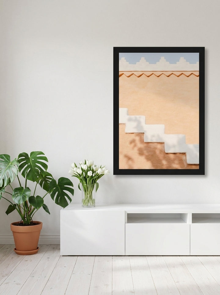 Modern wall art print styled on the wall in a bright Scandinavian living room