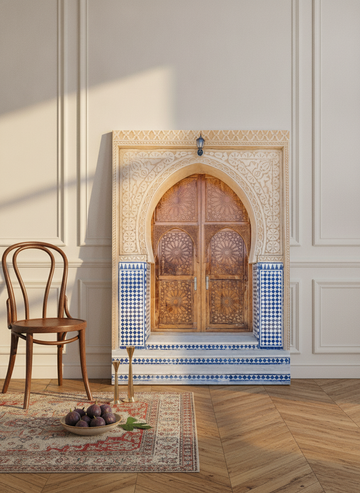 Stretched canvas wall art leaning against the wall in a Parisian living room