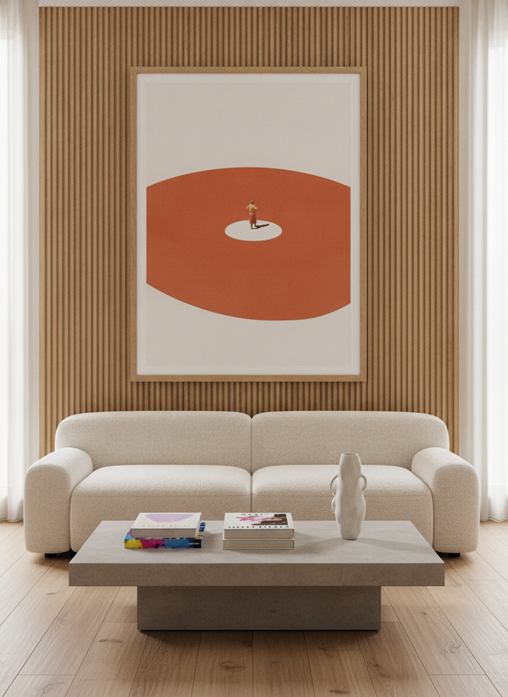 Modern wall art print styled on the wall in a luxe living room