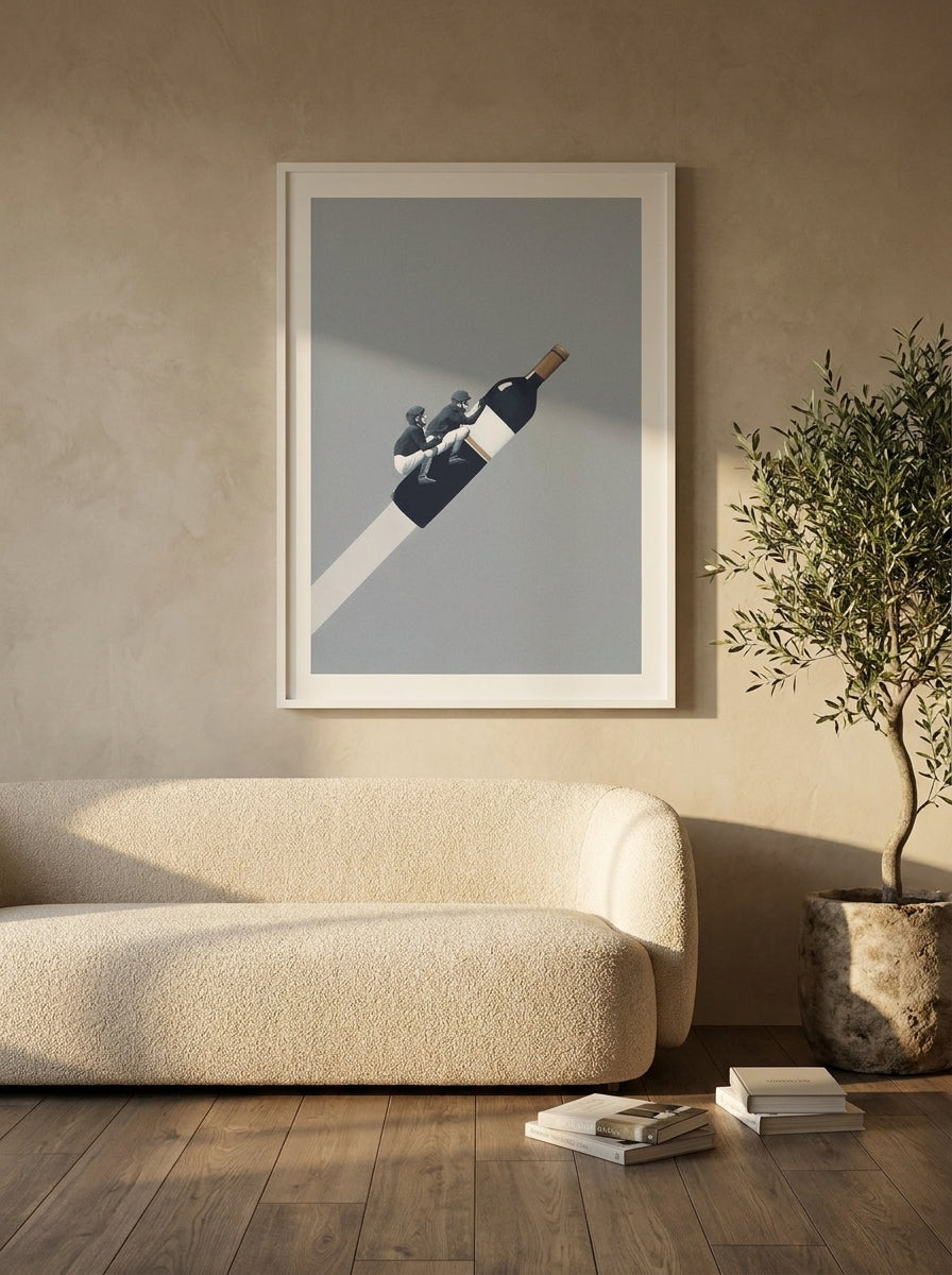 Modern wall art print styled on the wall in a luxe living room