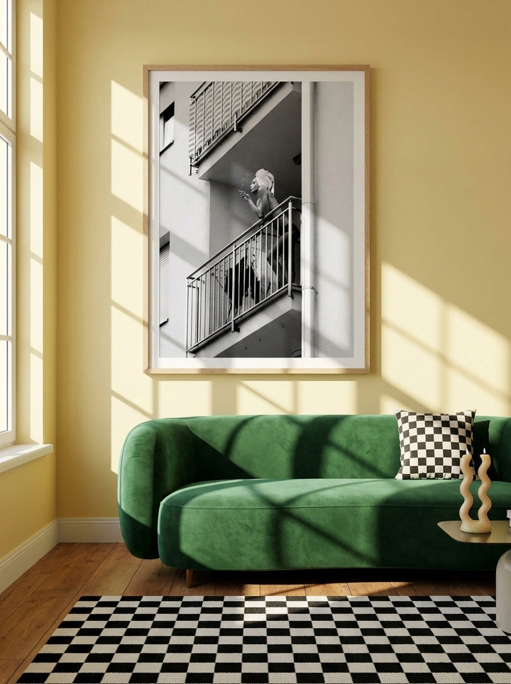 Modern wall art print styled on the wall in a colourful eclectic living room