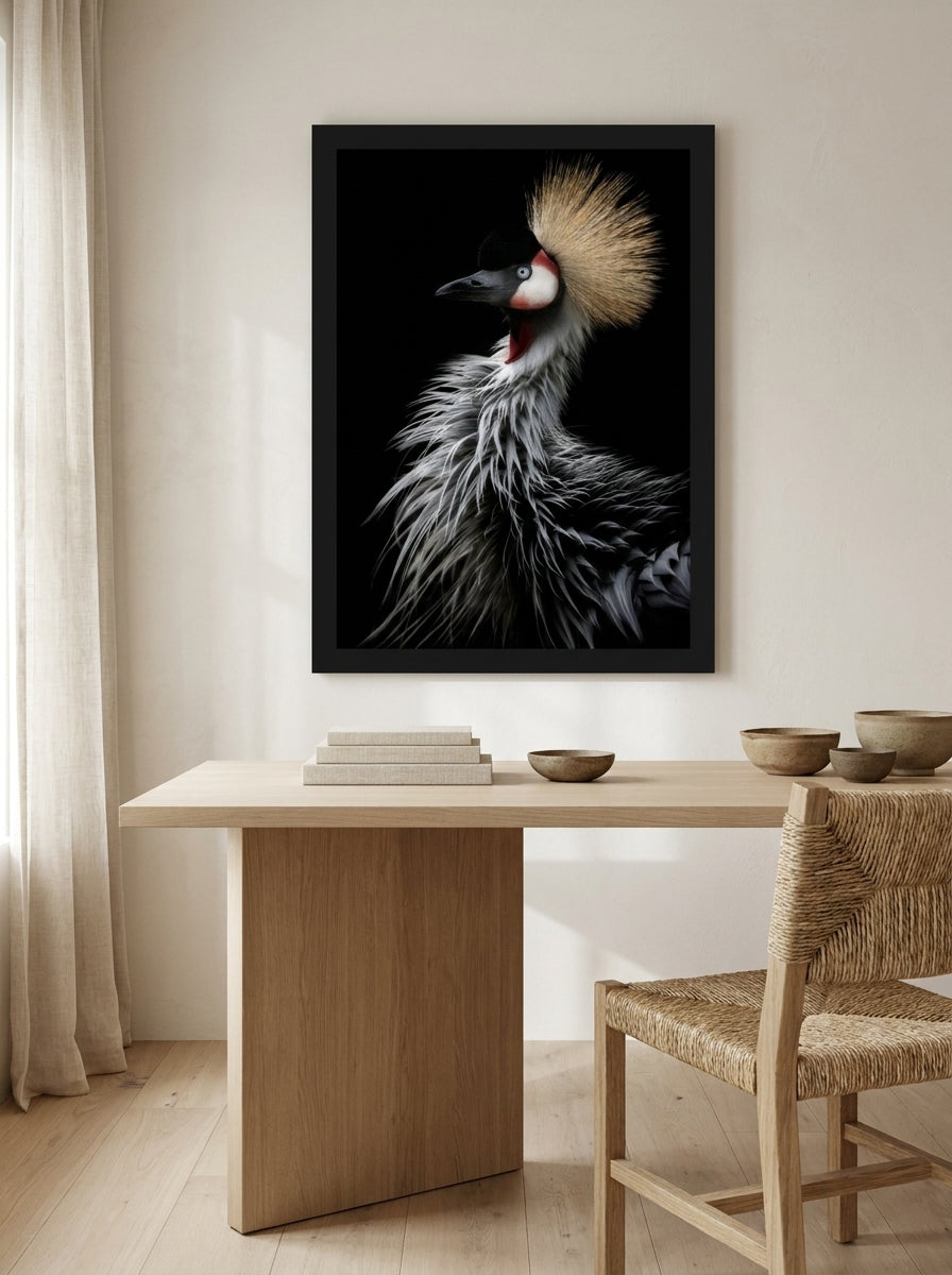 Modern wall art print styled on the wall in a warm Japandi home office