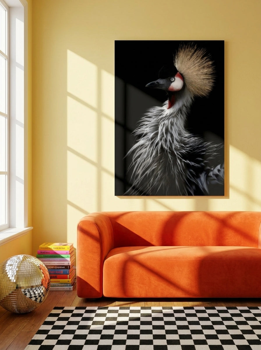 Stretched canvas wall art styled on the wall in a colourful eclectic living room