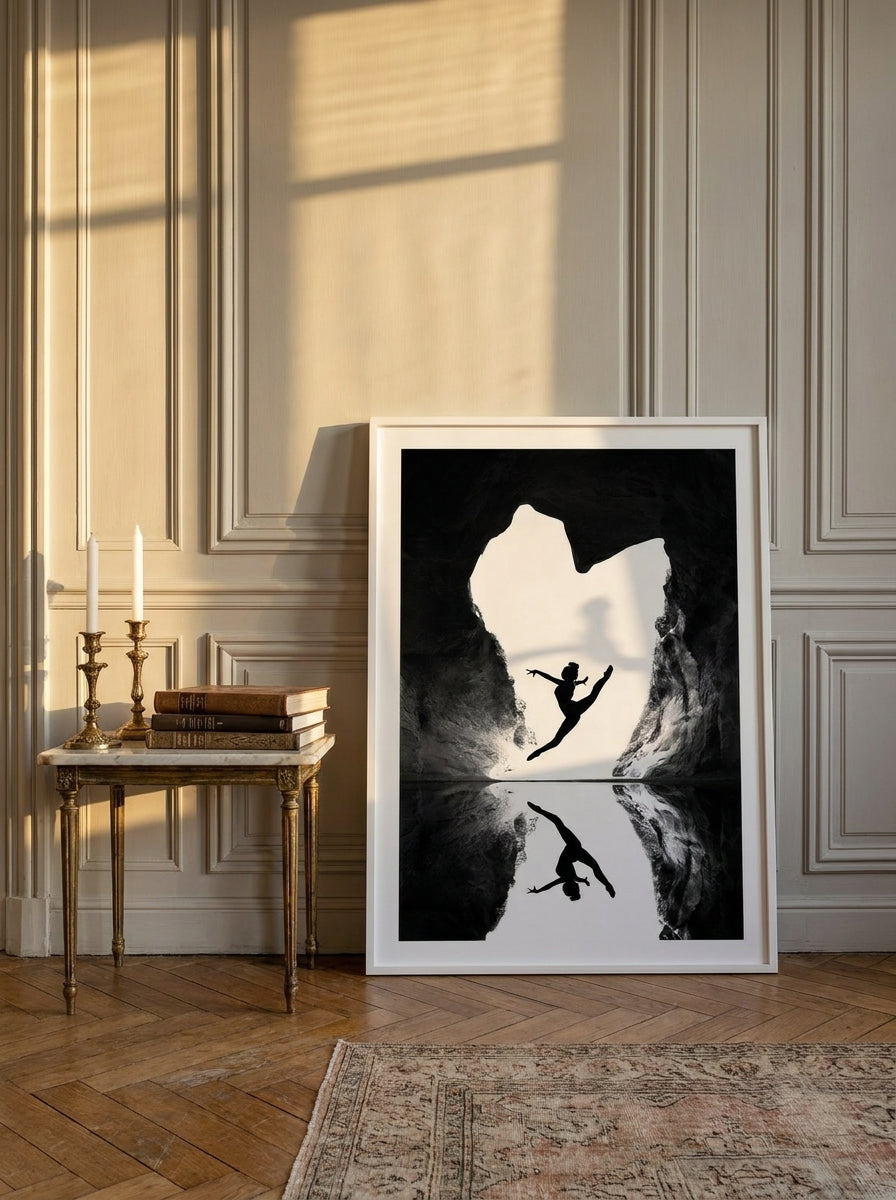 Modern wall art print leaning against the wall in a Parisian home office