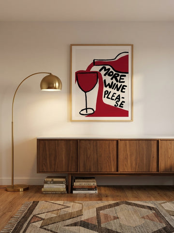 Modern wall art print styled on the wall in a mid-century kitchen