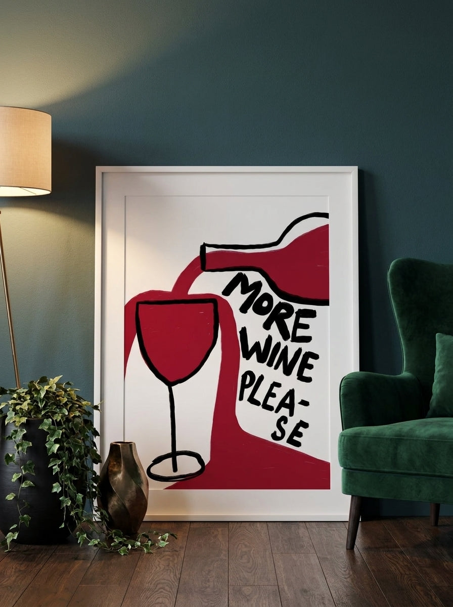 Modern wall art print leaning against the wall in a moody dining room