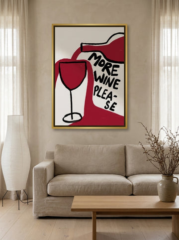 Canvas wall art with a gold leaf surround styled on the wall in a warm Japandi living room