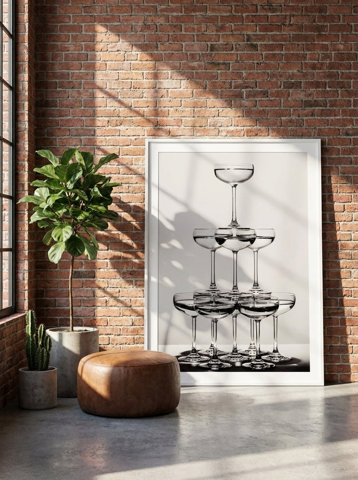Modern wall art print leaning against the wall in an industrial loft living room