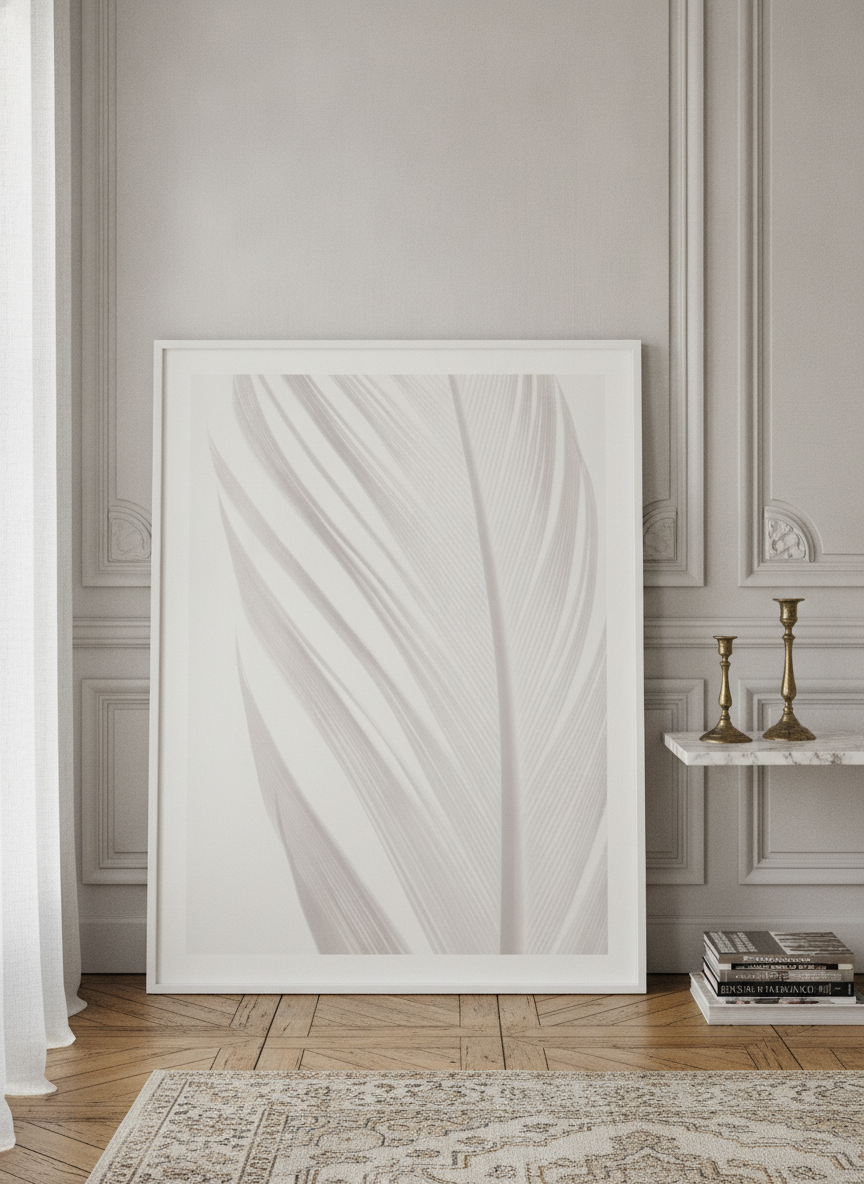 Modern wall art print leaning against the wall in a Parisian bathroom