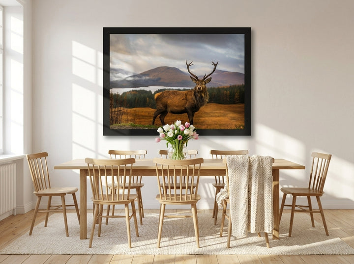 Modern wall art print styled on the wall in a bright Scandinavian dining room