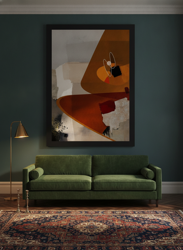Oversized statement modern wall art print styled on the wall in a moody living room