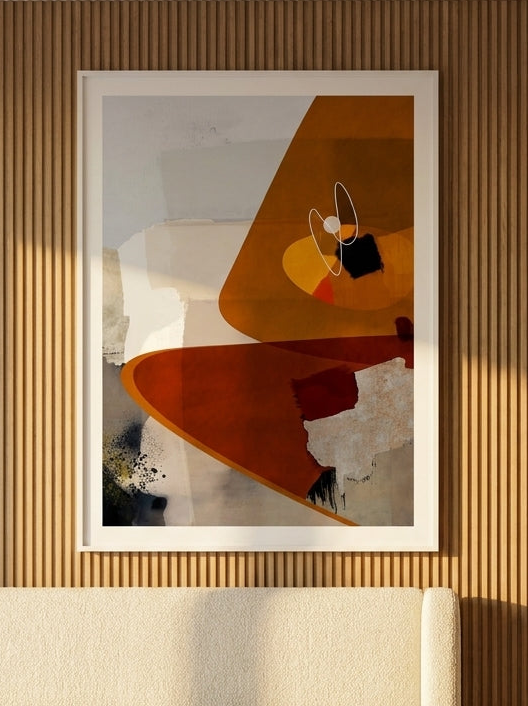 Oversized statement modern wall art print styled on the wall in a luxe bedroom