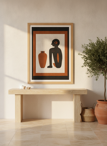 Modern wall art print styled on the wall in a Mediterranean living room