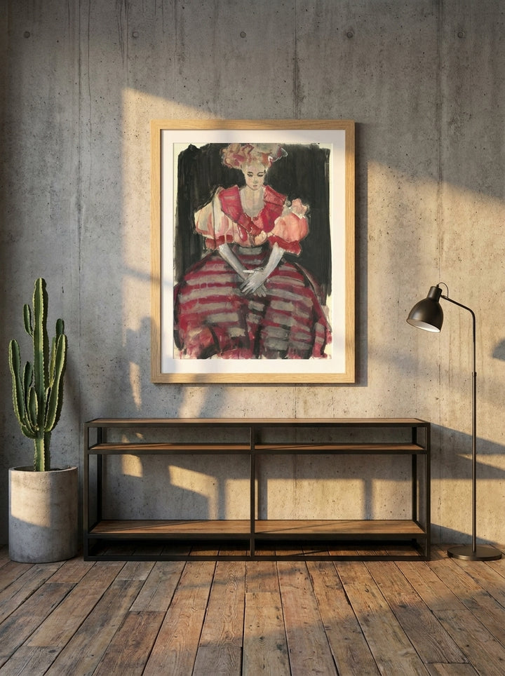 Modern wall art print styled on the wall in an industrial loft living room