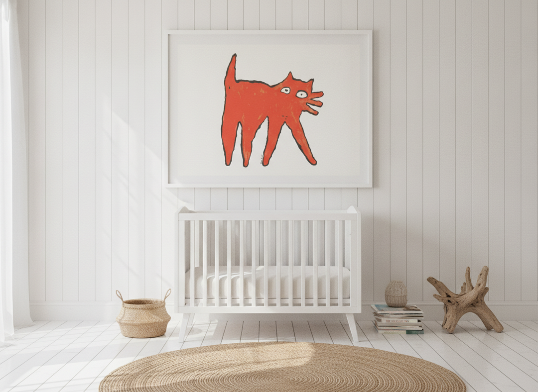 Modern wall art print styled on the wall in a coastal nursery