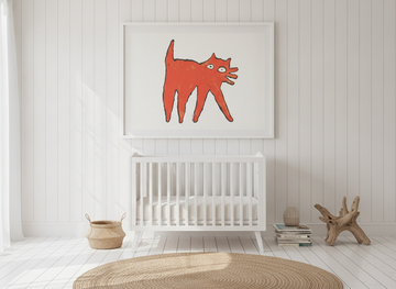 Modern wall art print styled on the wall in a coastal nursery