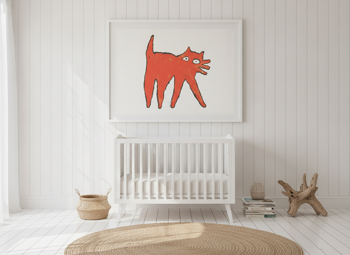 Modern wall art print styled on the wall in a coastal nursery