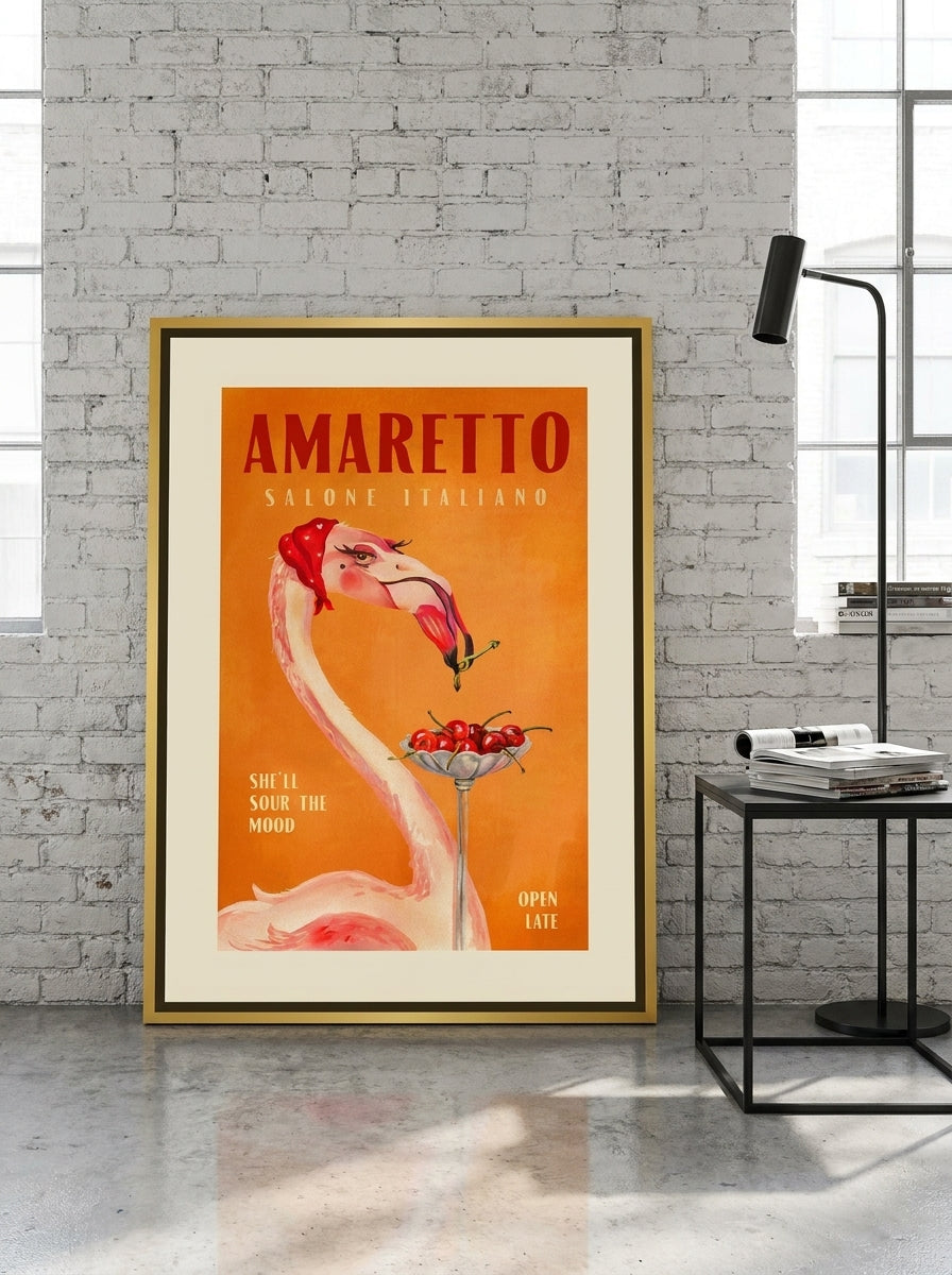 Canvas wall art with a gold leaf surround leaning against the wall in an industrial loft living room