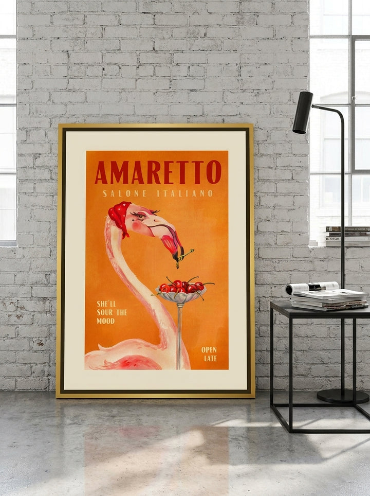 Canvas wall art with a gold leaf surround leaning against the wall in an industrial loft living room