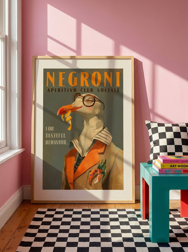 Modern wall art print leaning against the wall in a colourful eclectic bedroom