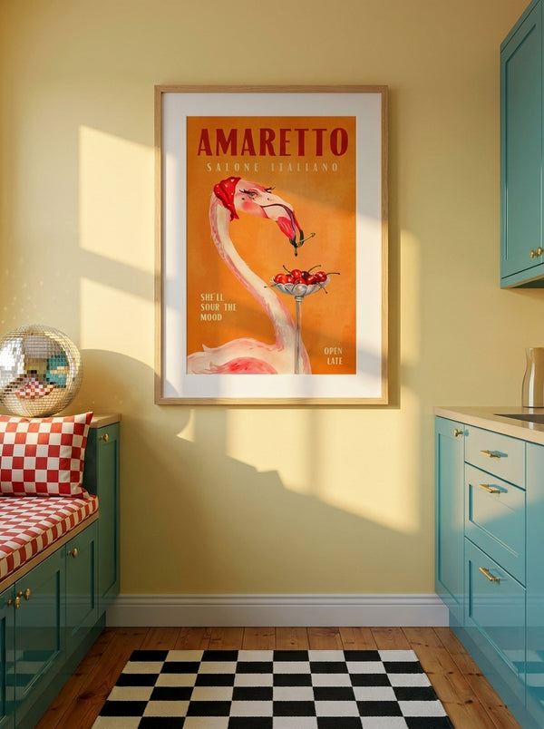 Amaretto Flamingo Art Deco Italian Cafe Travel Art By The Whiskey Ginger | Art & Canvas Print