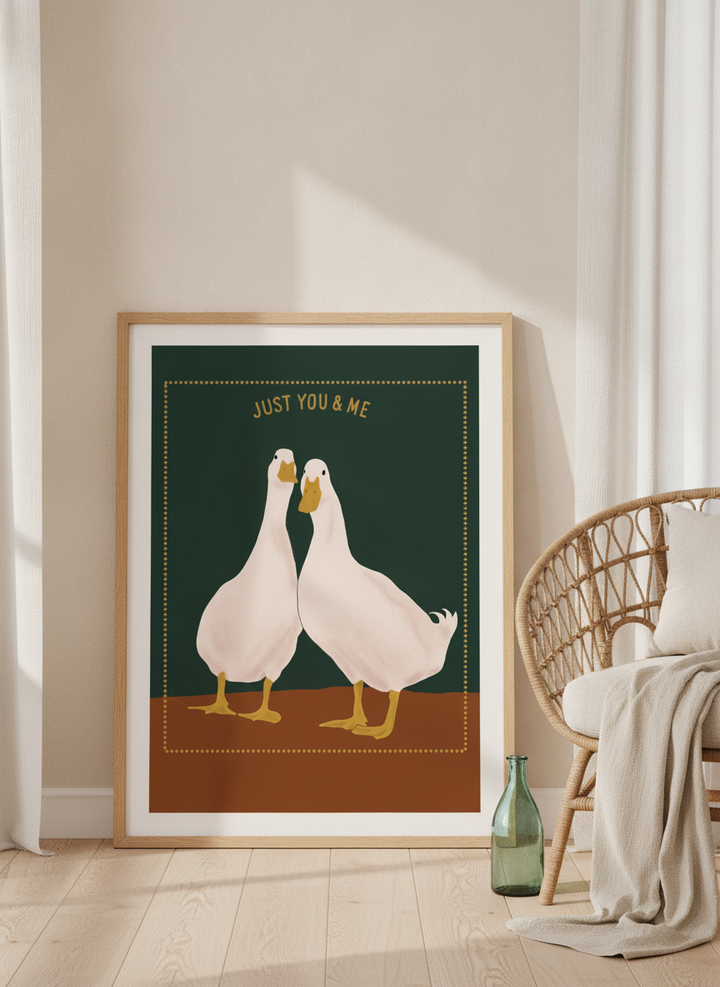 Modern wall art print leaning against the wall in a coastal kitchen