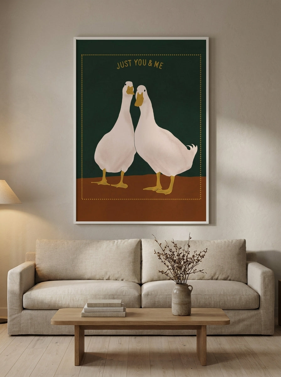 Oversized statement modern wall art print styled on the wall in a warm Japandi living room
