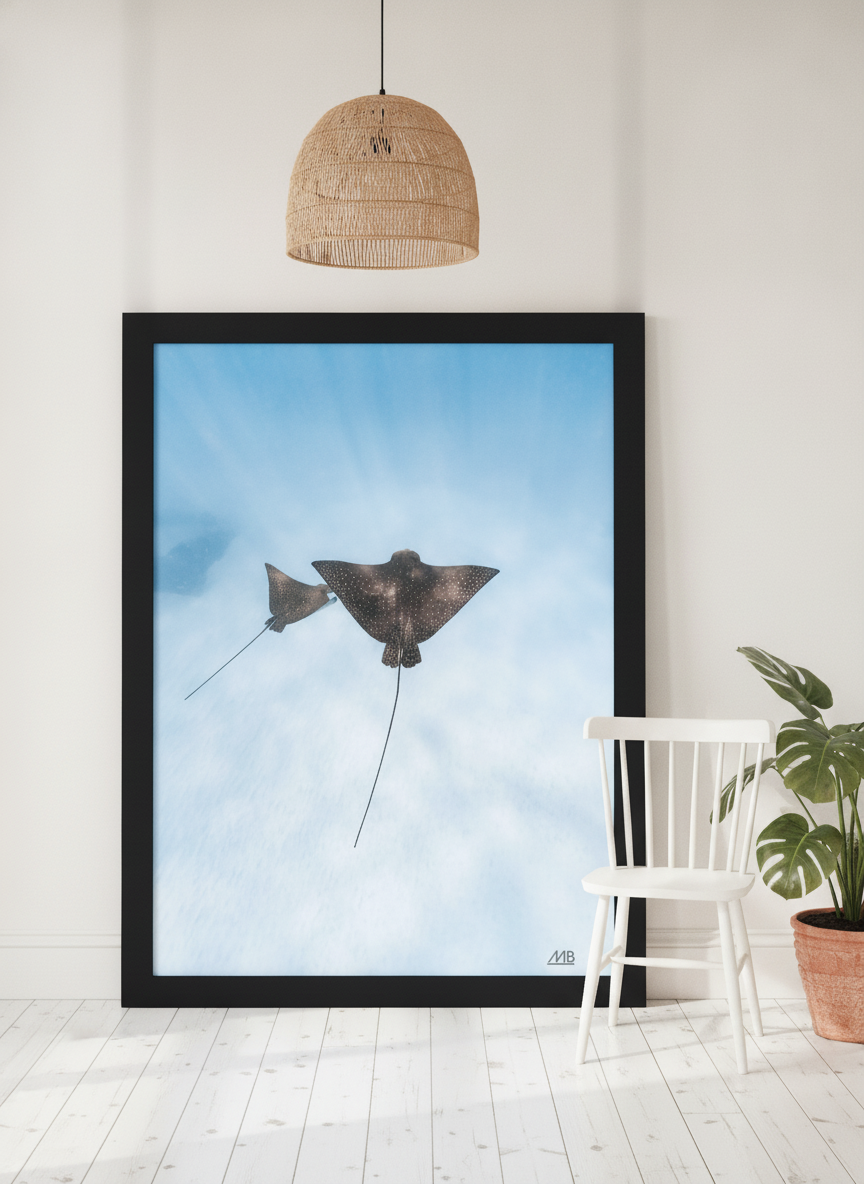 Oversized statement modern wall art print leaning against the wall in a bright Scandinavian living room
