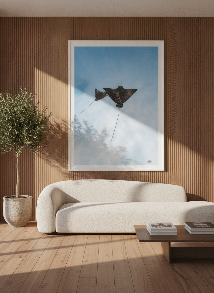 Oversized statement modern wall art print styled on the wall in a luxe living room