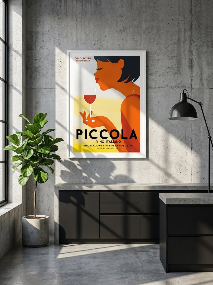 Modern wall art print styled on the wall in an industrial loft kitchen