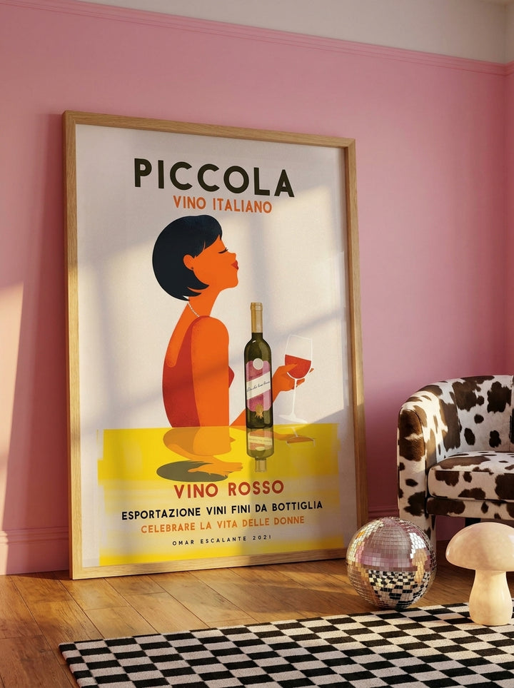 Oversized statement modern wall art print leaning against the wall in a colourful eclectic living room