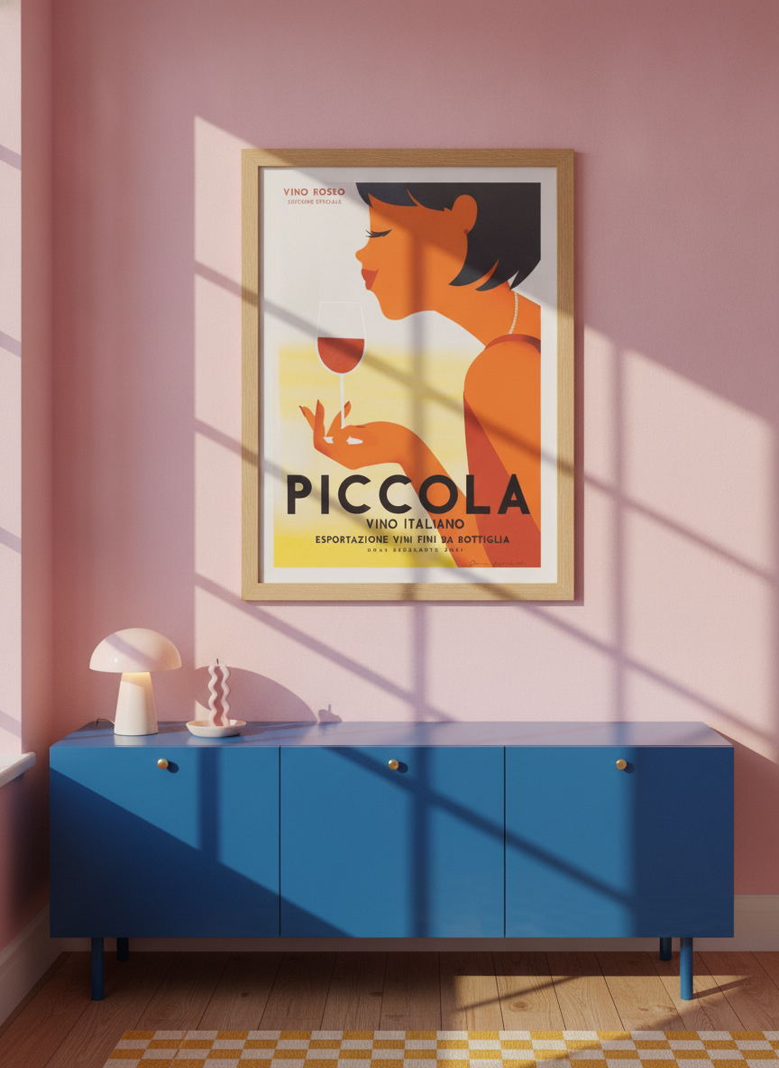Modern wall art print styled on the wall in a colourful eclectic kitchen