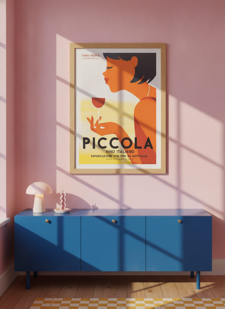 Modern wall art print styled on the wall in a colourful eclectic kitchen