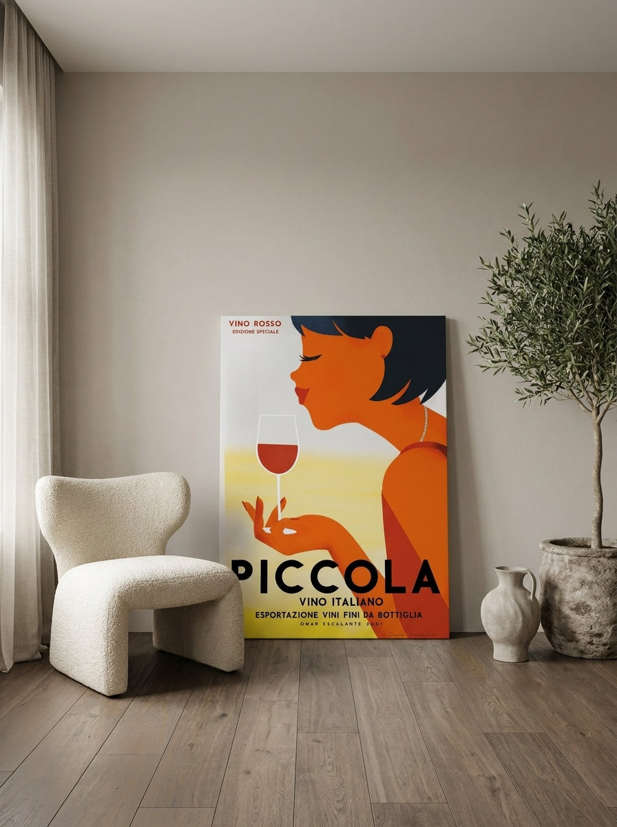 Stretched canvas wall art leaning against the wall in a luxe dining room