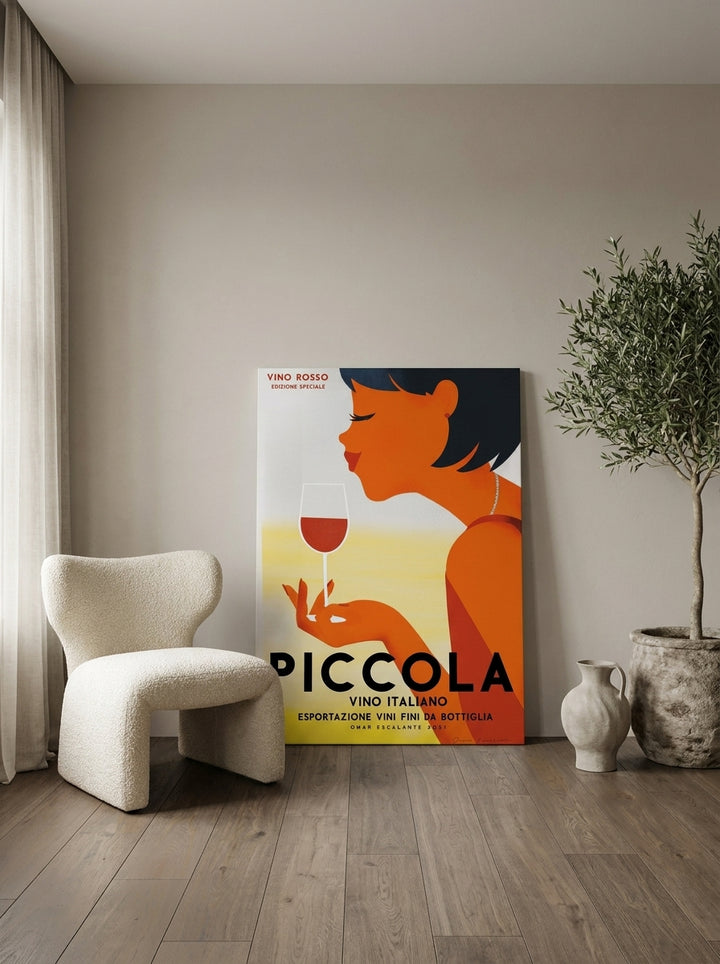Stretched canvas wall art leaning against the wall in a luxe dining room
