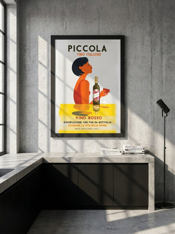 Modern wall art print styled on the wall in an industrial loft kitchen