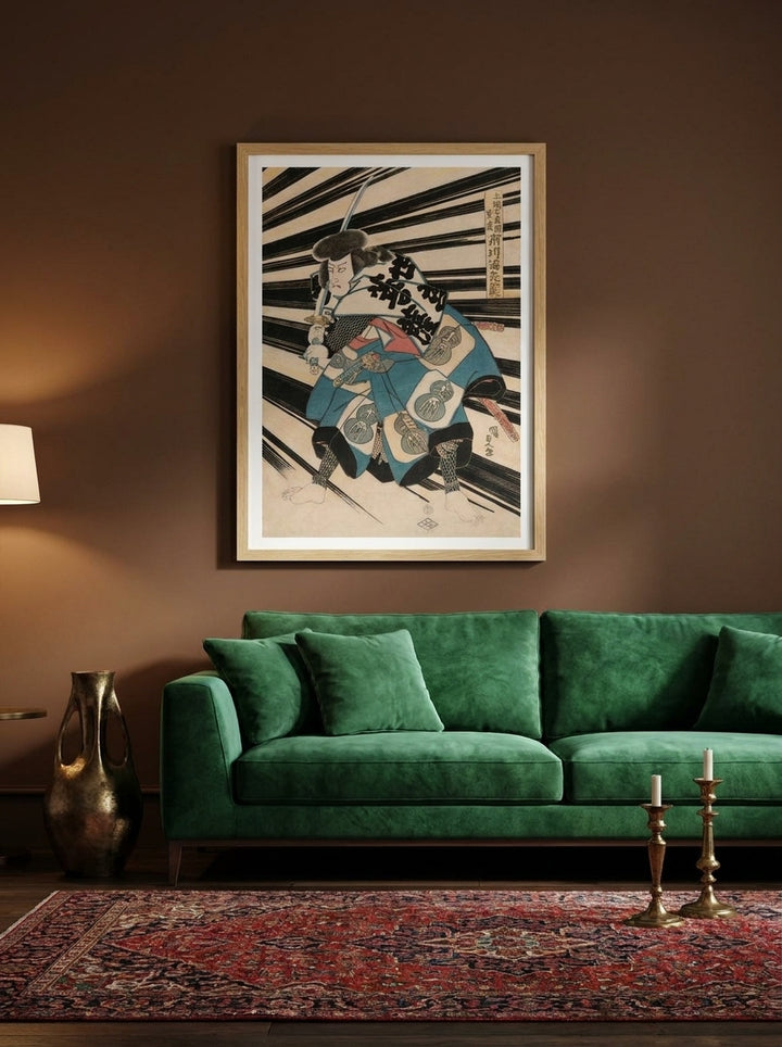 Modern wall art print styled on the wall in a moody living room